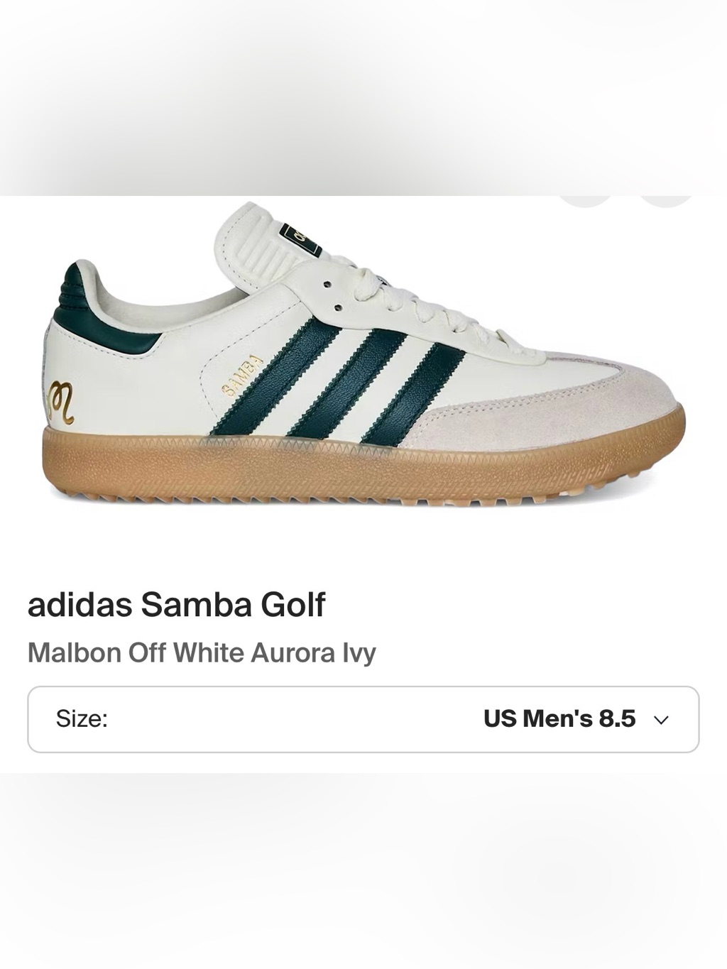 Adidas Malbon Samba Golf Sneakers In White And Dark Green Men’s 8.5 Women’s 9.5